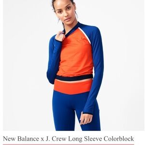 New Balance x JCrew Women's Blue and Orange Long Sleeve Crop Top Colorblock